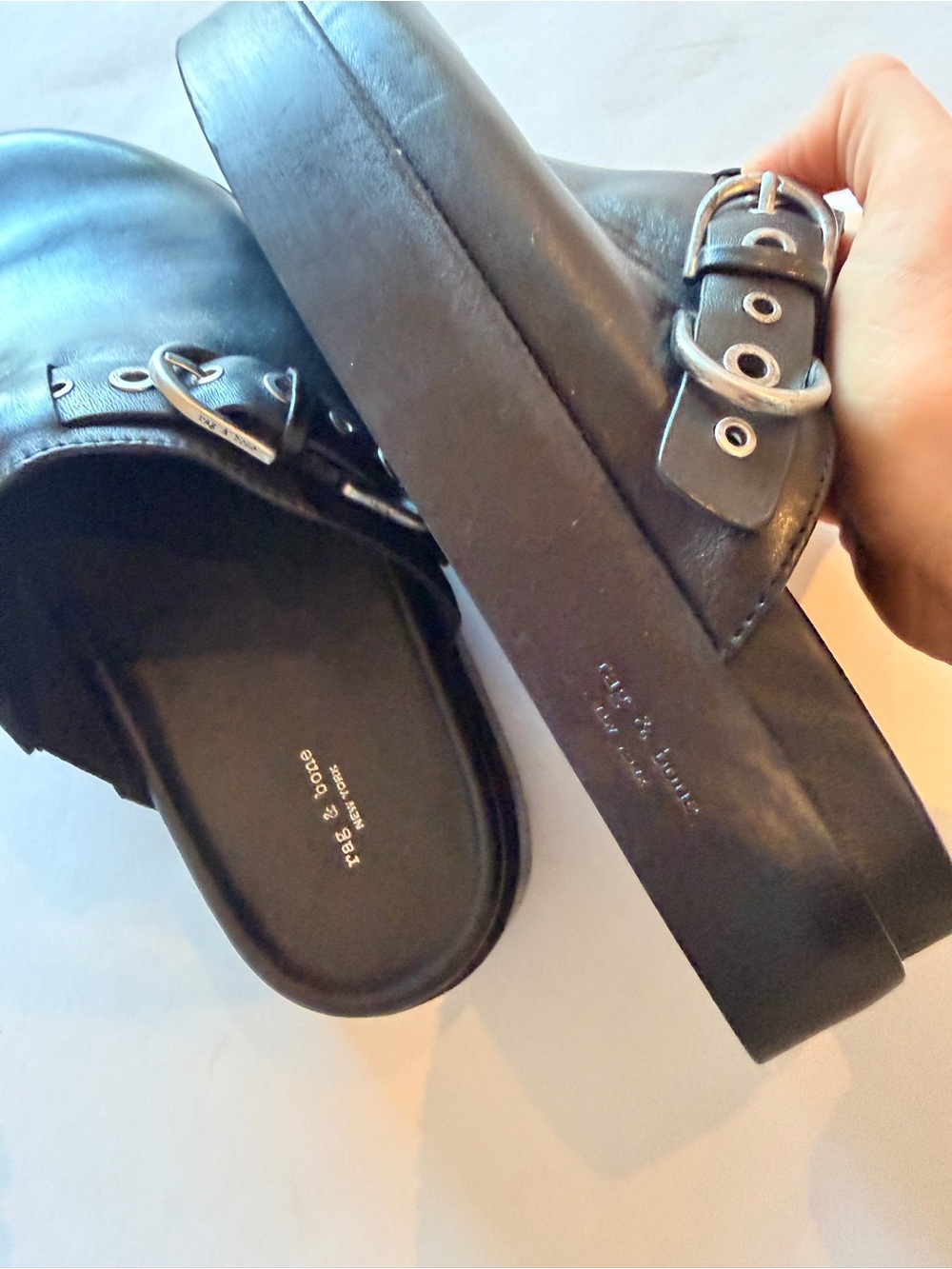 Rag & Bone Black Leather Buckle Grommet Clogs Mules Size 39 NWOT - Picture 10 of 12